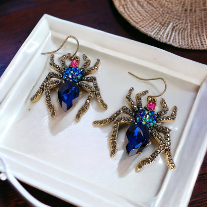Spider Earrings - Halloween Earrings, Spider Accessories, Halloween Costume, Black Widow, Jeweled Spider - Rhythms of Grace Creative
