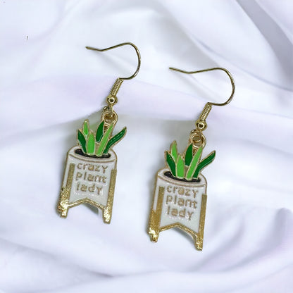 Crazy Plant Lady Dangle Earrings: Your Whimsical Green Accessory! 🌿