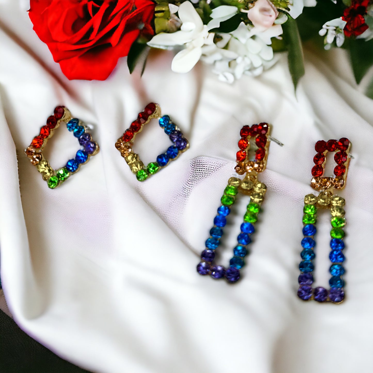 Sparkle with Pride: Rhinestone Rainbow Earrings