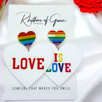 Heartfelt Sparkle: Love is Love Earrings – Rainbow Bling for Your Pride and Vibe!