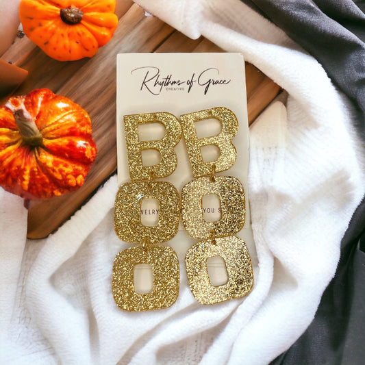 BOO in Gold – Glittery Halloween Earrings That Slay! 👻✨ - Rhythms of Grace Creative