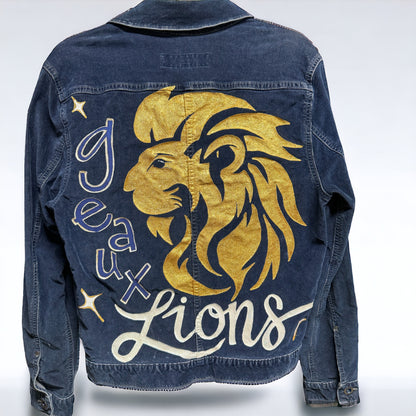 Hand Painted Jacket: “Geaux Lions” I Ladies Size Small Petite