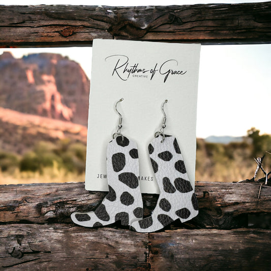 Western Chic Cow Print Boot Dangle Earrings - Unique Fashion Statement