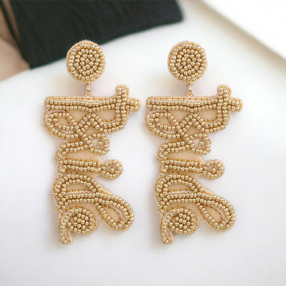 Here Comes the Sparkle – Gold "BRIDE" Beaded Earrings