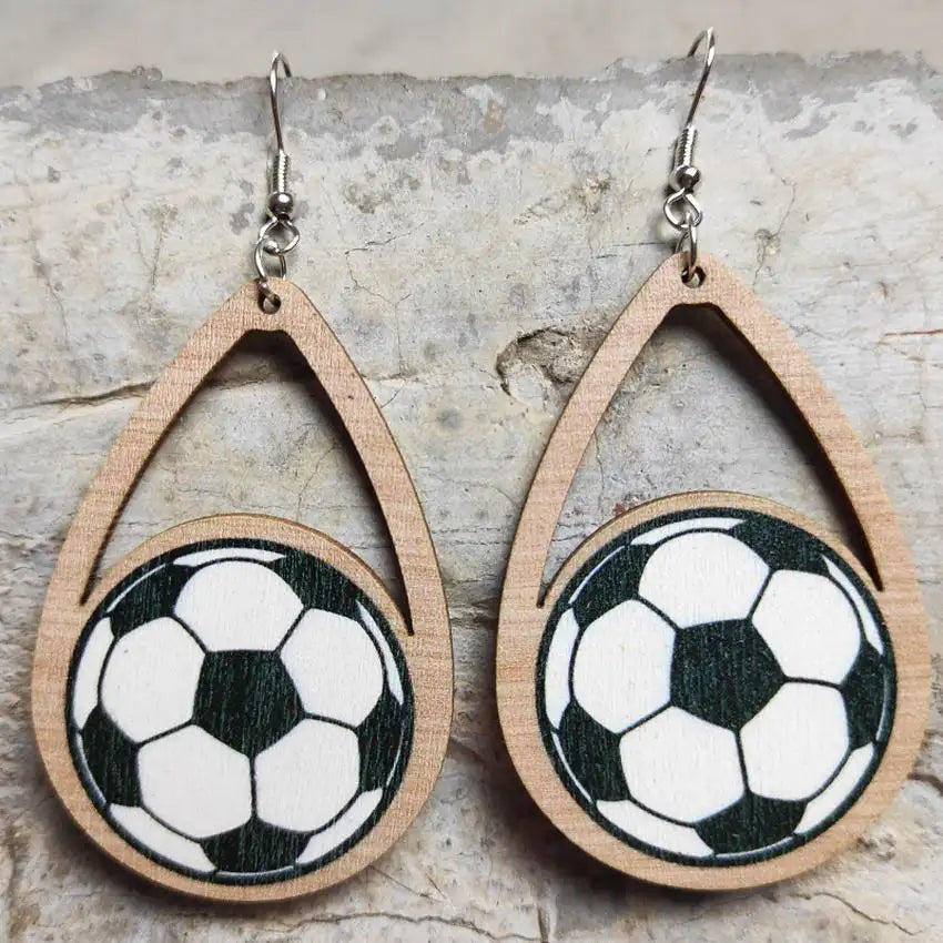 Score a Goal with Style! Wooden Soccer Dangle Earrings ⚽️