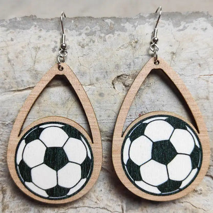 Score a Goal with Style! Wooden Soccer Dangle Earrings ⚽️