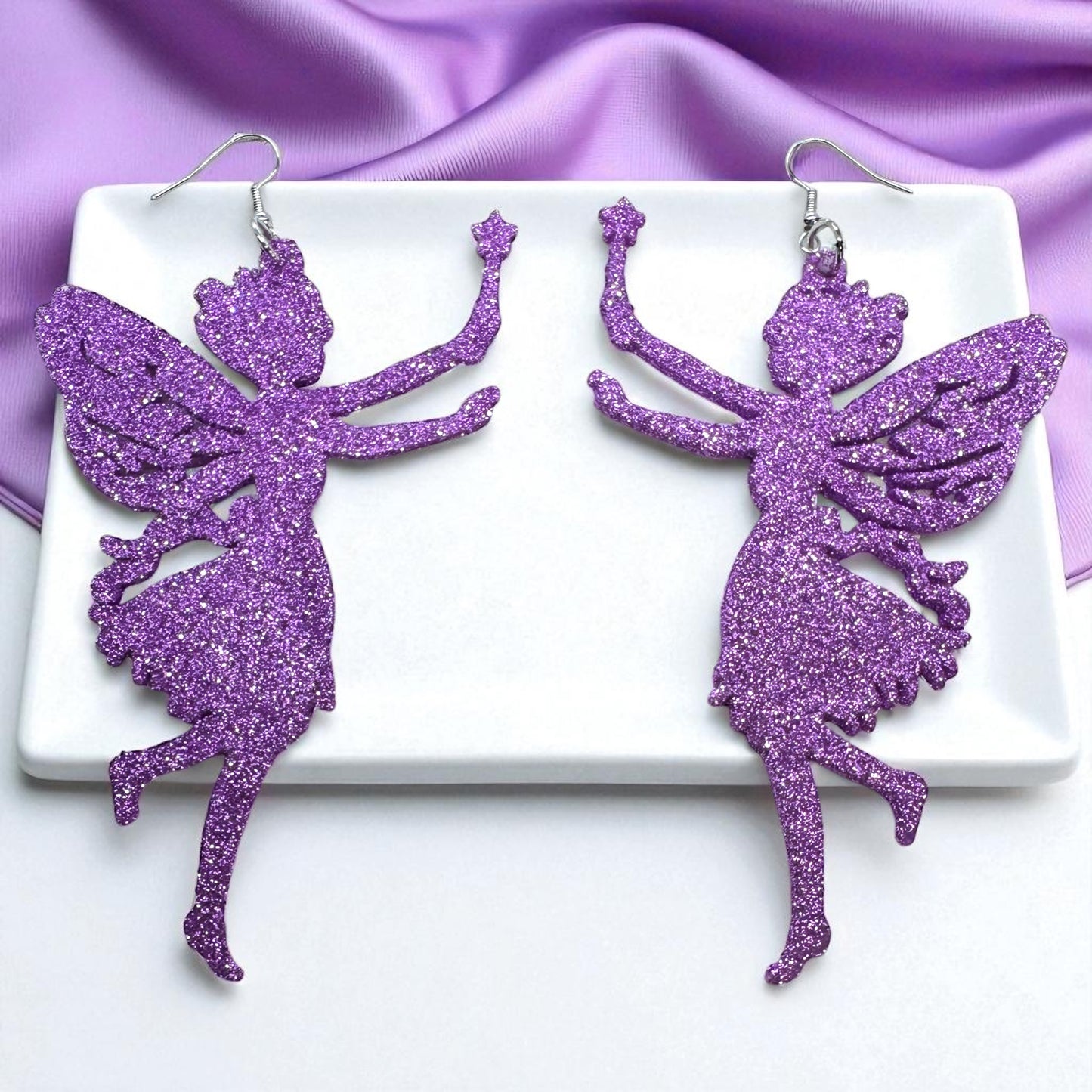 Sparkle into Magic: Glitter Purple Fairy Dangle Earrings ✨