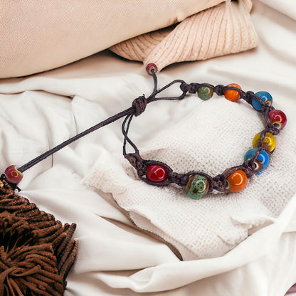Vibrant Vibes: Adjustable Boho Chic Glass Beaded Bracelet!