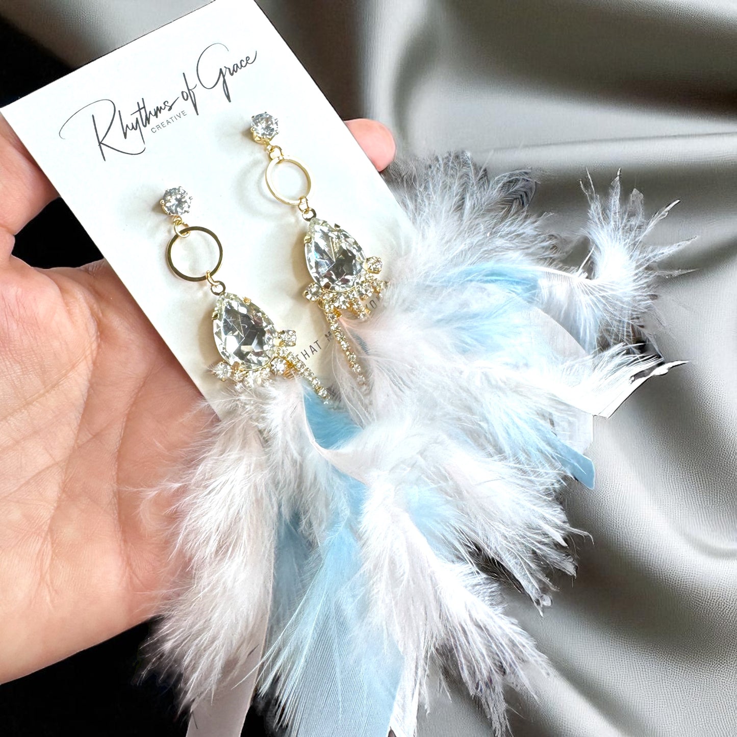 Dreamy Pink & Blue Feather Earrings – Rhinestone Dangles for Boho Queens