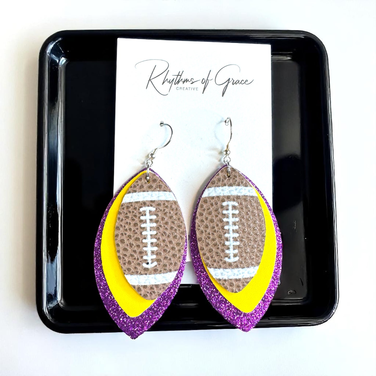 Touchdown Chic: LSU Tigers Double Color Football Earrings!