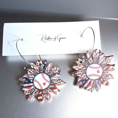 Score Big with our Patriotic Baseball Hoop Earrings – Perfect for Every Baseball Fan!