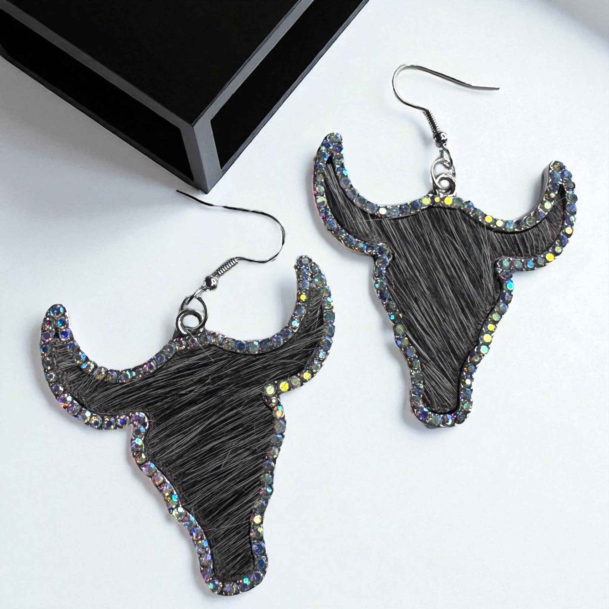 Giddy Up Glam: Rhinestone Longhorn Dangle Earrings