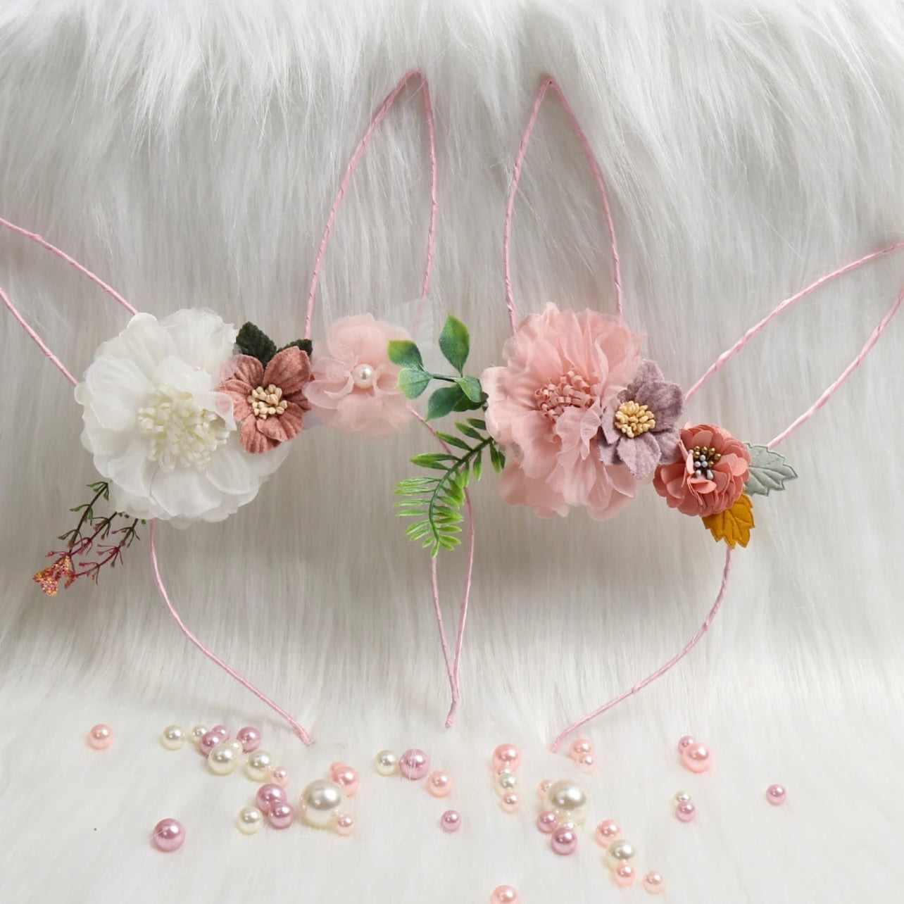 Floral Bunny Ears - Bunny Headband, Handmade Headpiece, Black Ears, Bunny Costume, Rabbit Ears - Rhythms of Grace Creative
