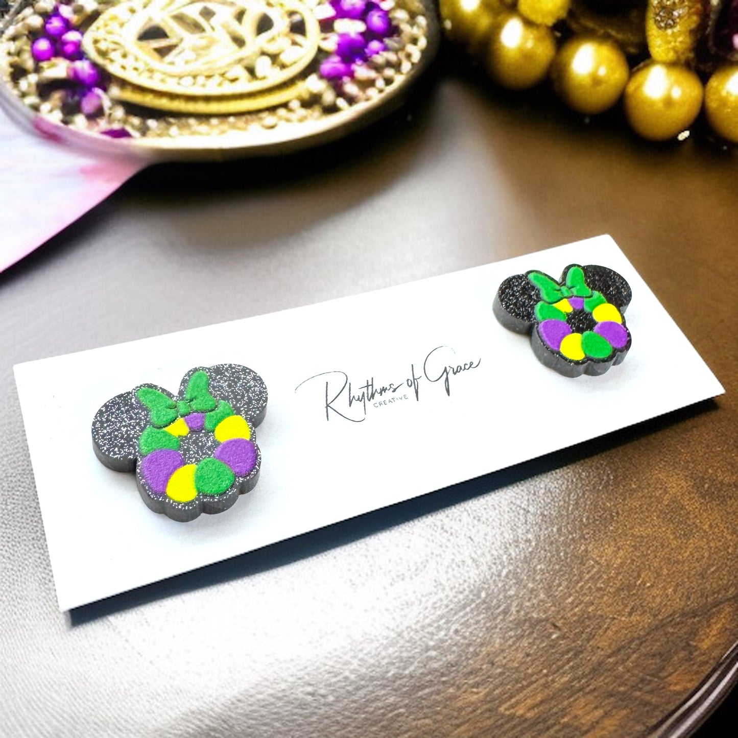 Get Your Festive Vibes On with Colorful Mardi Gras Mouse Ears Earrings!