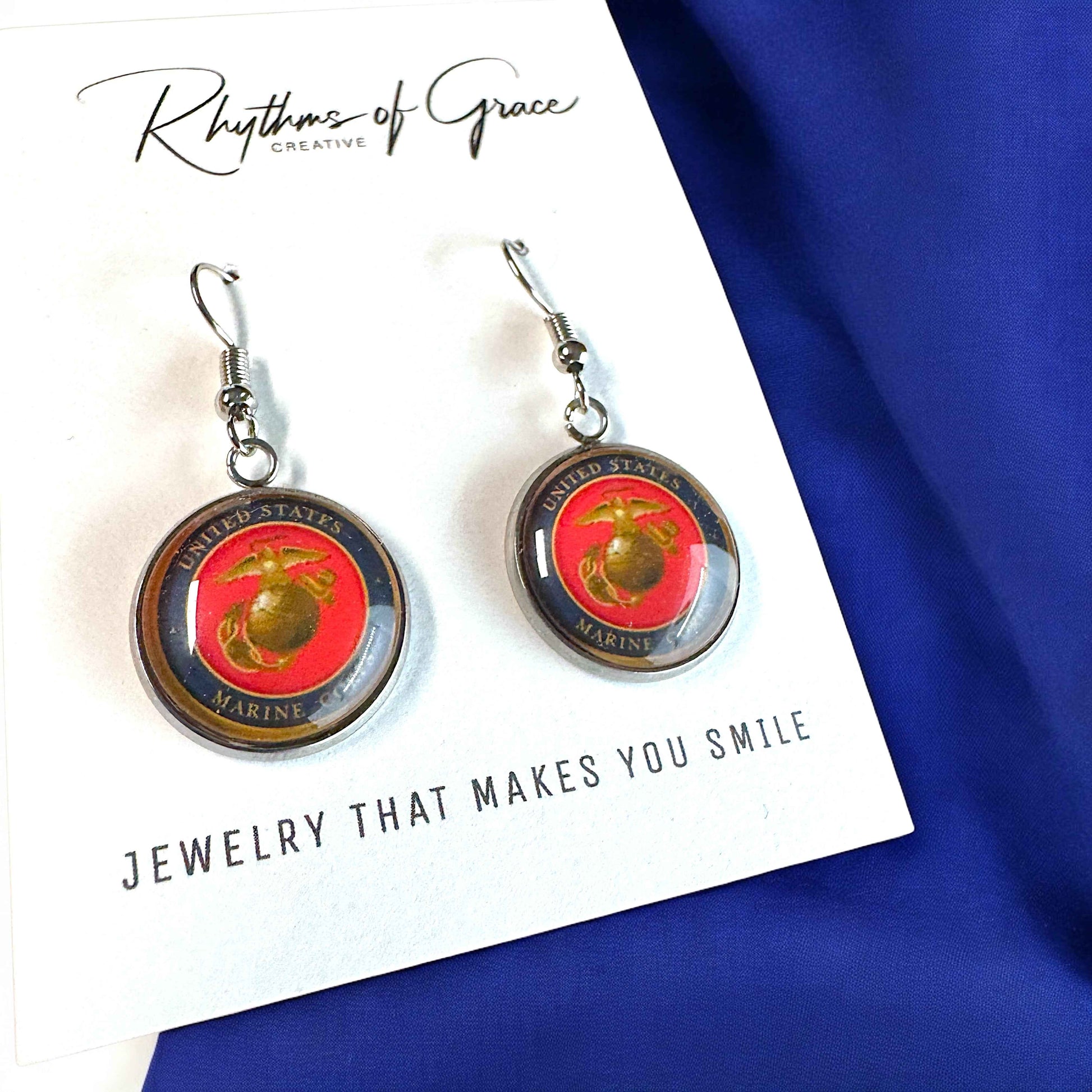 Military Mom Marvels: Marines Cabochon Dangle Earrings!