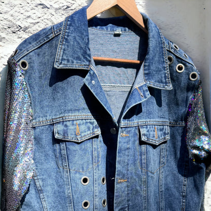 Eras Tour Ready: Dazzling Upcycled Se7en Jacket with Chic Design! Oversized Medium