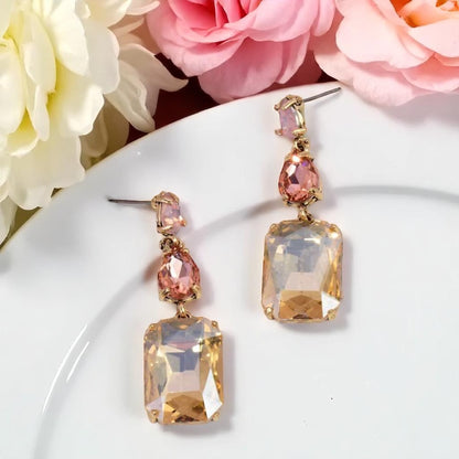 Blush & Sparkle: Stunning Pale Pink Rhinestone Drop Earrings!