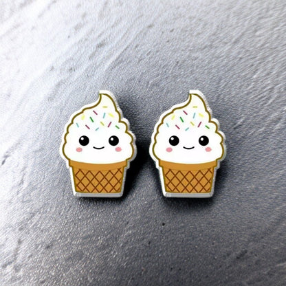 Scoop Up the Fun: Adorable Vanilla Ice Cream Cone Stud Earrings!