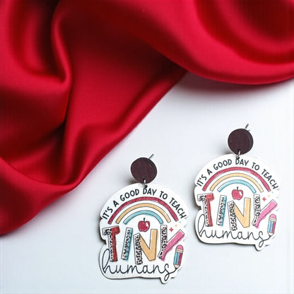 Teach Tiny Humans in Style – Rainbow Wooden Earrings for Teachers! 📚✨