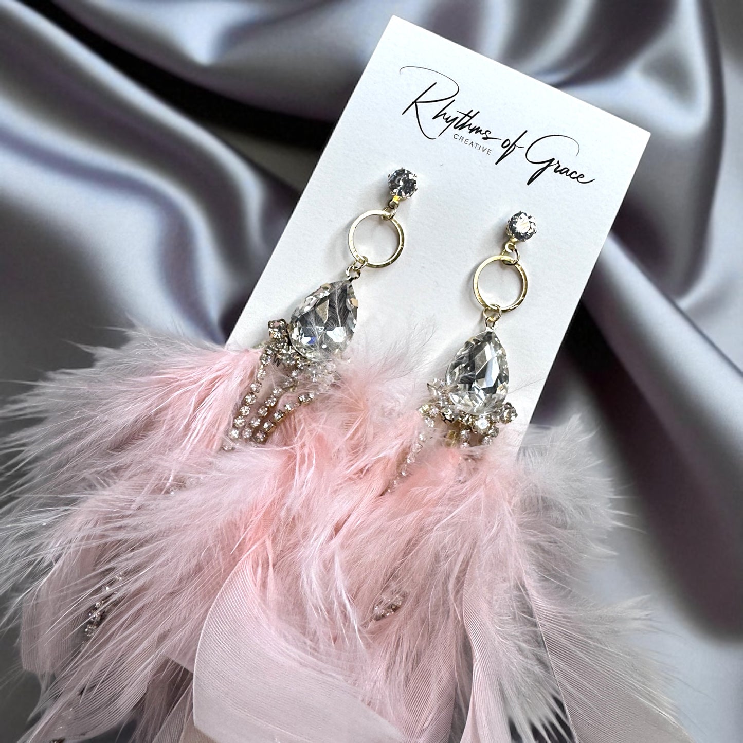 Dreamy Pink Feather Earrings – Rhinestone Dangles for Boho Queens