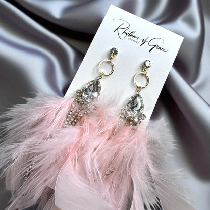 Dreamy Pink Feather Earrings – Rhinestone Dangles for Boho Queens