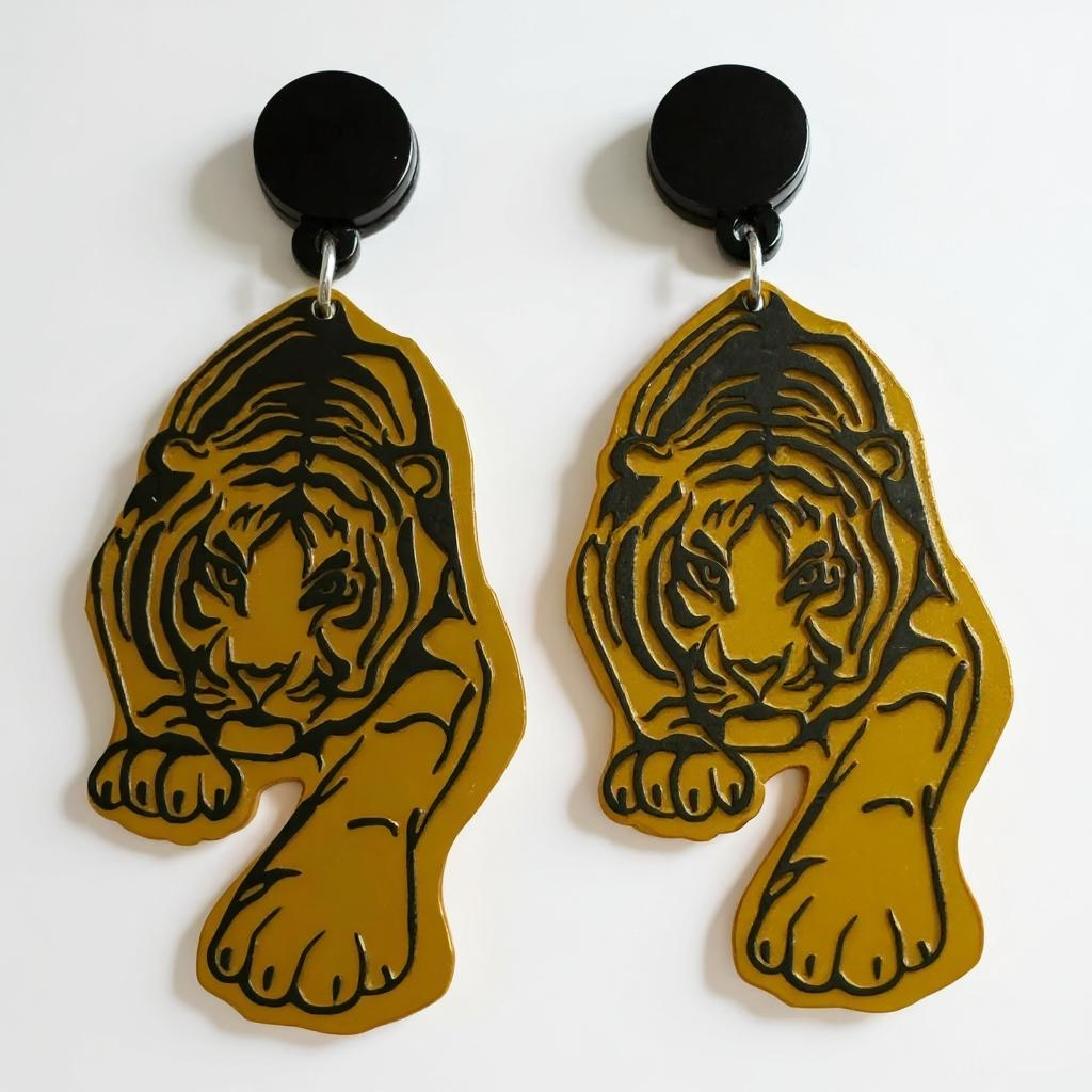 Fierce Tiger Earrings – Mirrored Acrylic Statement Dangles