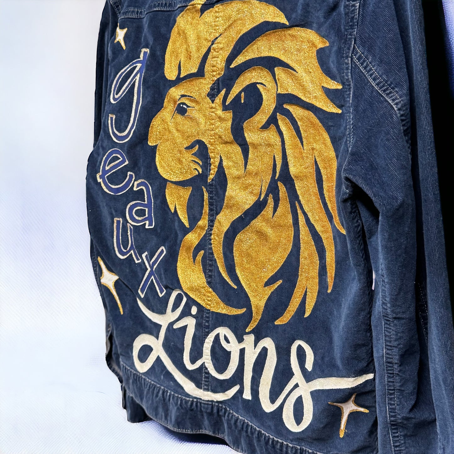 Hand Painted Jacket: “Geaux Lions” I Ladies Size Small Petite