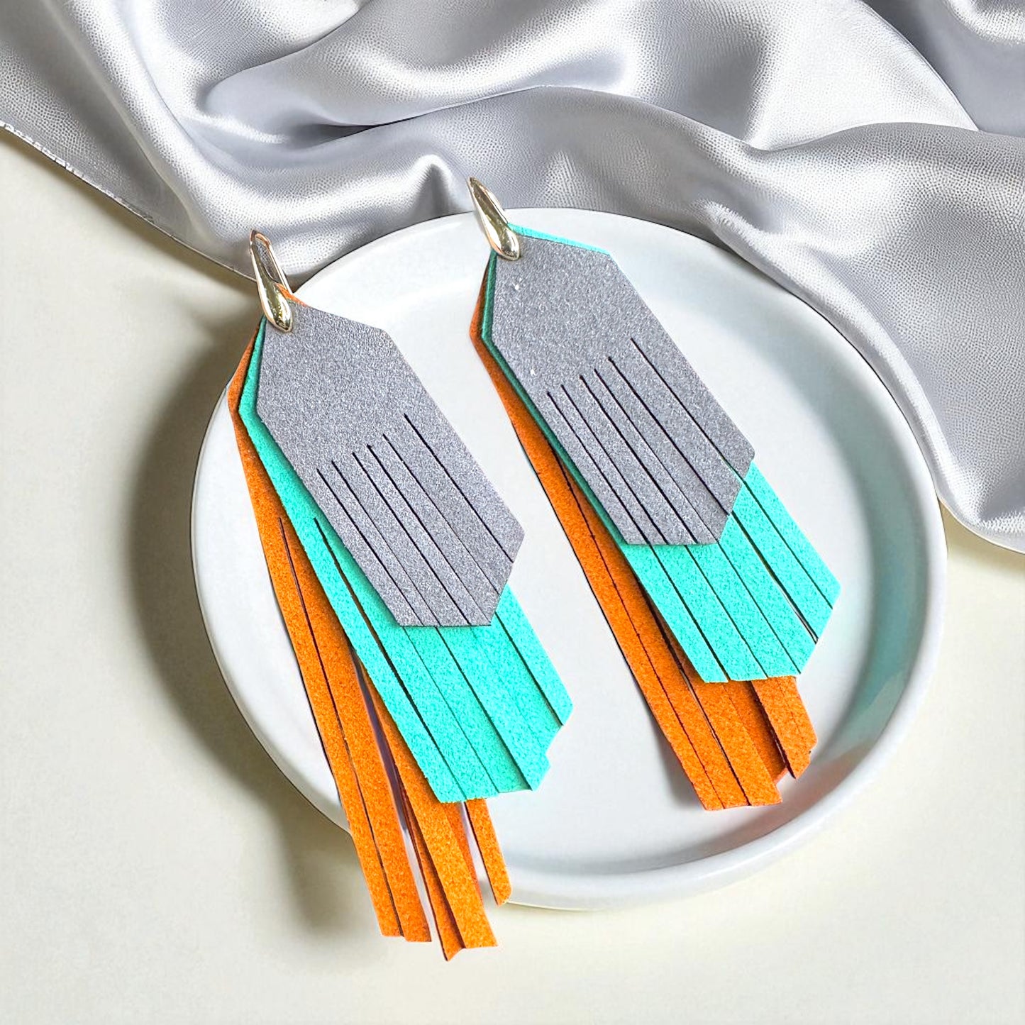 Tri-Colored Fringe Leather Dangle Earrings – Bold, Western & Totally WOW