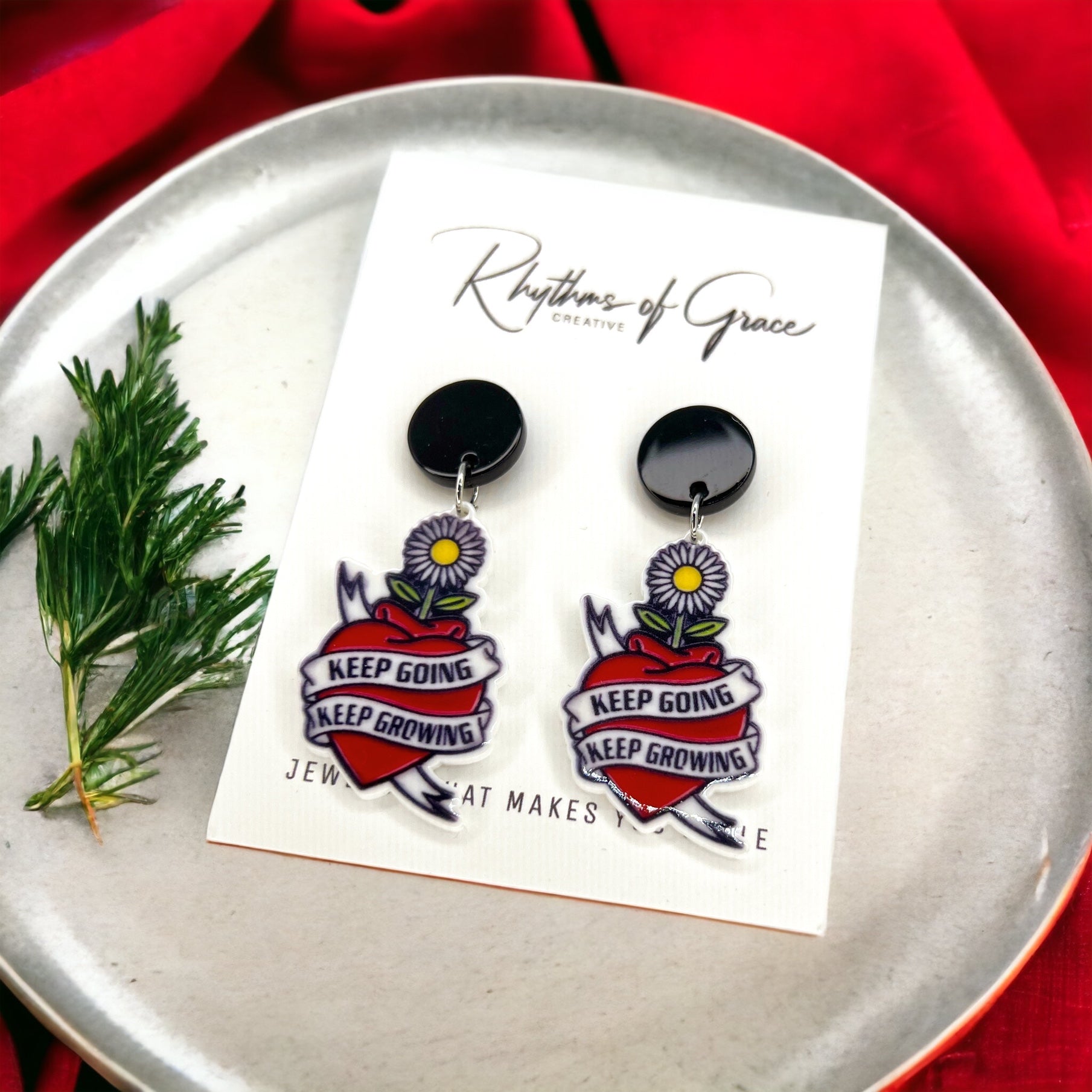 Inspirational Earrings: Keep Going, Keep Growing! 🌟 - Rhythms of Grace Creative