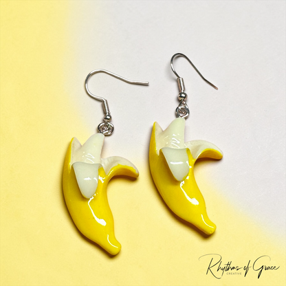 Peeled Banana Dangle Earrings | Savannah Bananas Inspired Jewelry | Fun Acrylic Statement Earrings | Lightweight Fruit Earrings