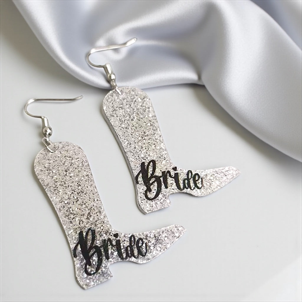 Boot Scootin' Bride Earrings: Saddle Up for Your Bachelorette Bash!