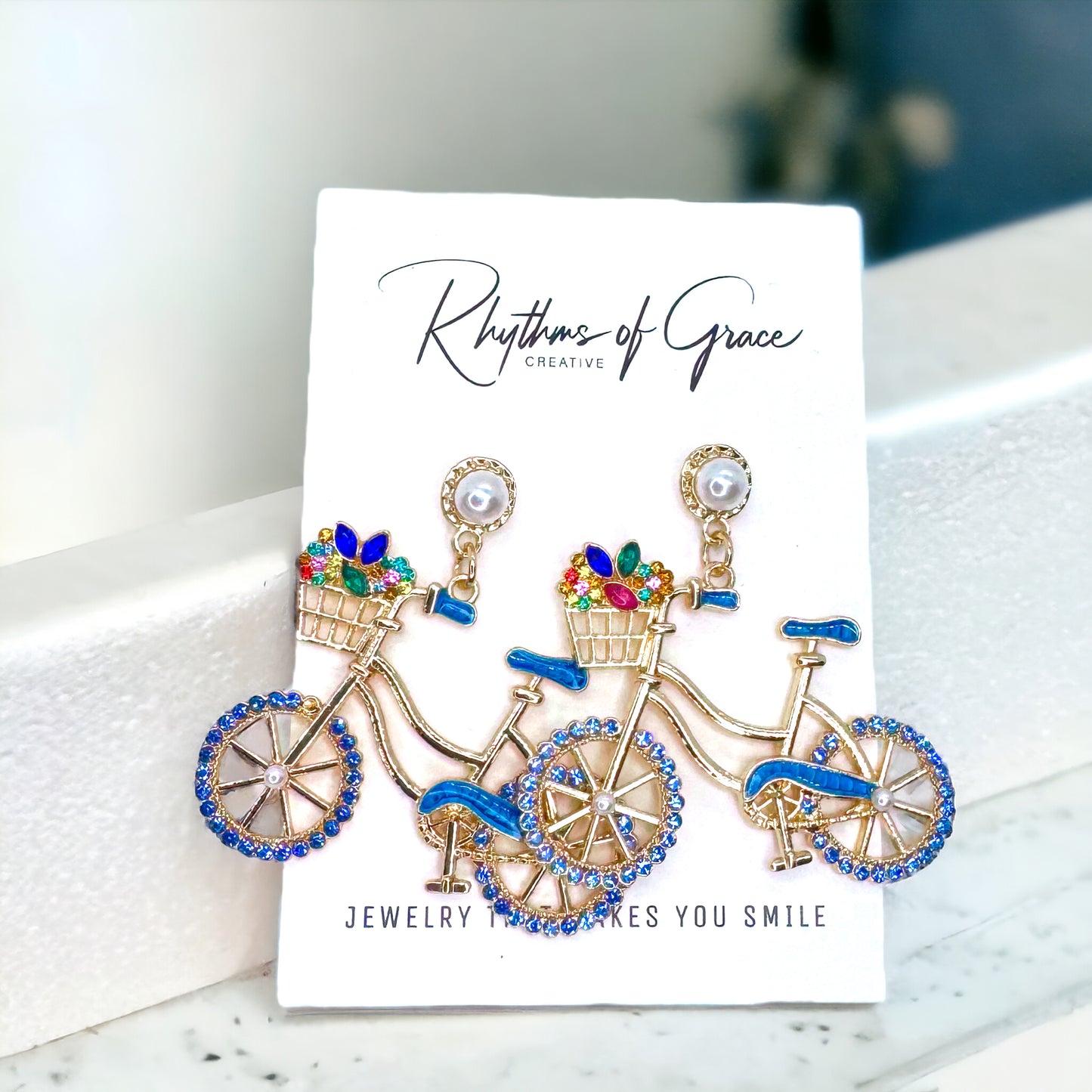 Two-Wheeled Sparkle – Bicycle Earrings with Floral Flair