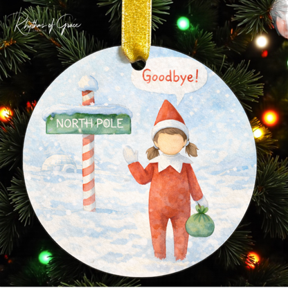 Elf Arrival & Departure Ornament – Two-Sided Elf on the Shelf Christmas Ornament