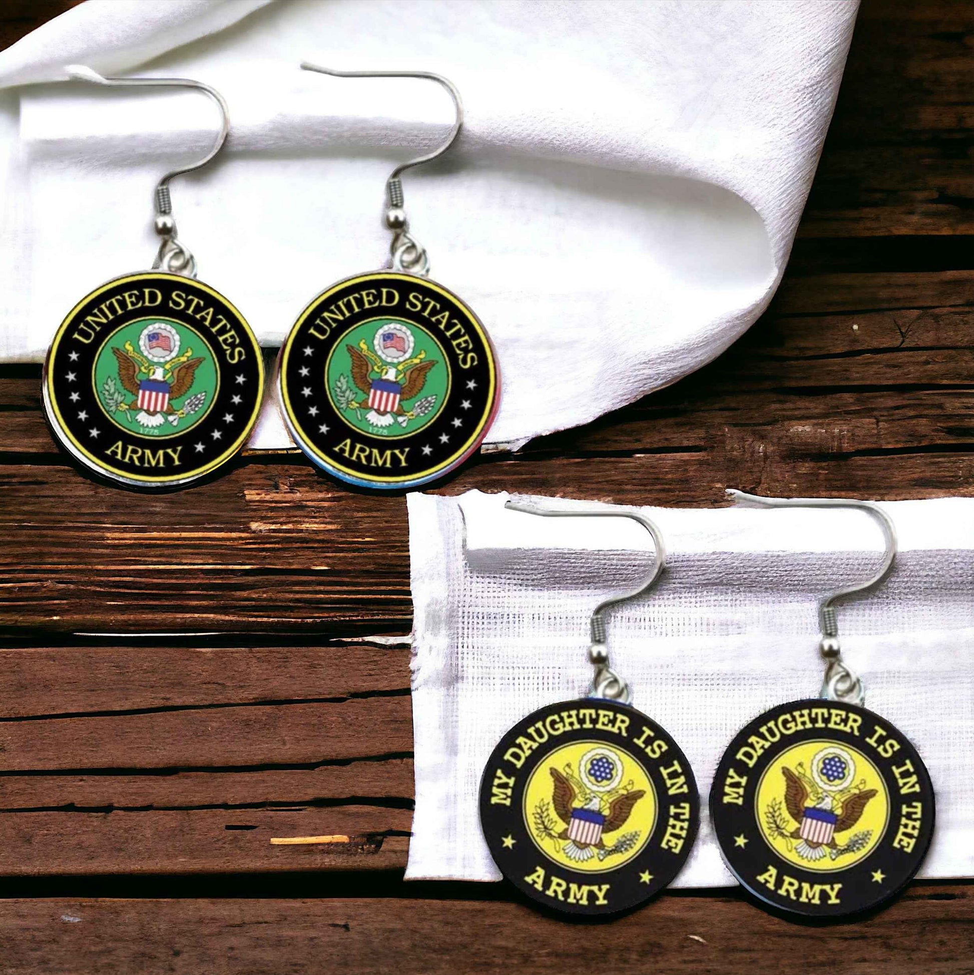 Military Mom Marvels: Army Cabochon Dangle Earrings!