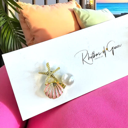 Seashell Sparkle: Pearl & Rhinestone Starfish Studs for Ocean Lovers!