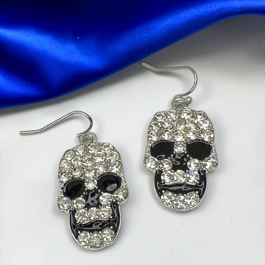 Rhinestone Skull Earrings - Halloween Jewelry, Halloween Accessories, Trick or Treat, Halloween Costume