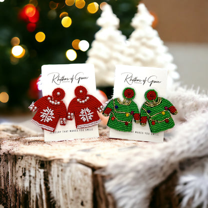 "Merry Christmas, Ya Filthy Animal!" - Beaded Christmas Sweater Earrings