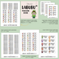 Collection of Labubu labels with different sizes and designs on a green background