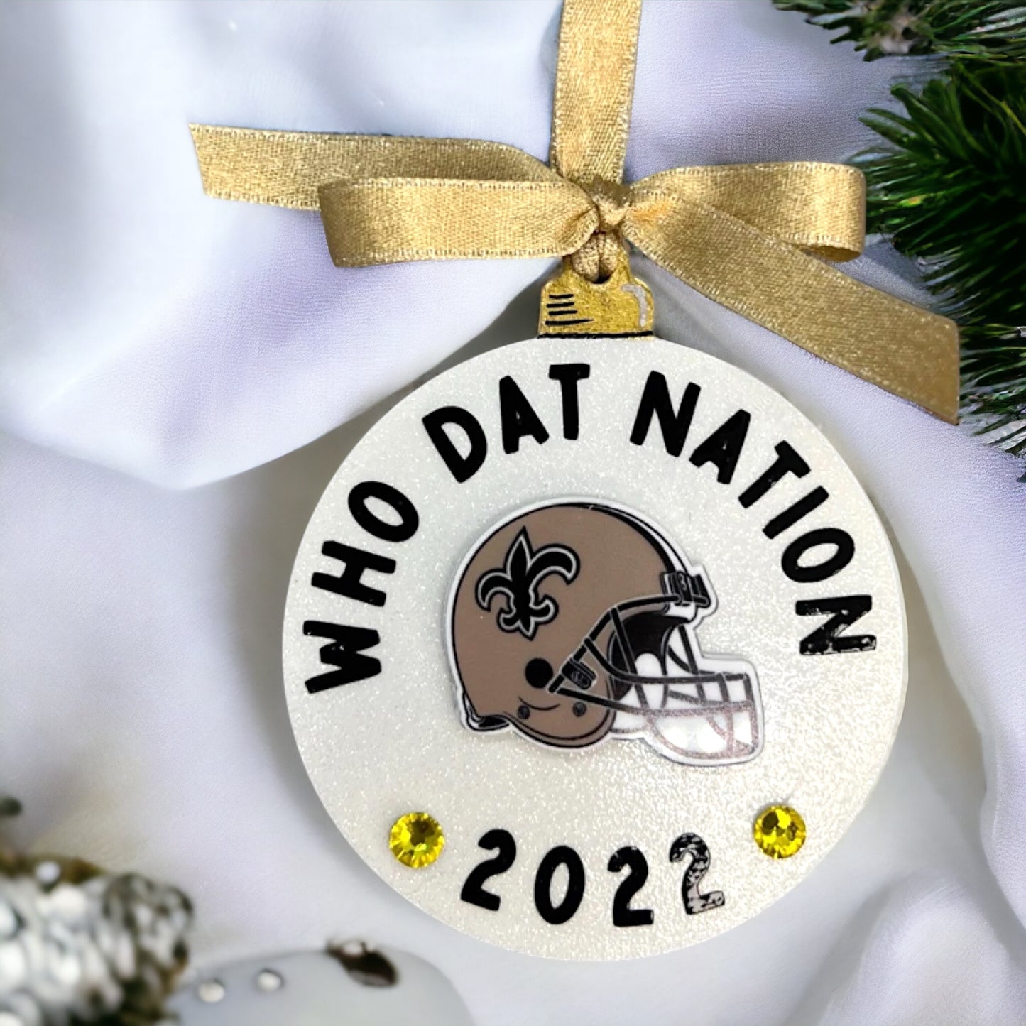 Who Dat Nation 2024 Christmas Ornament - Handmade Saints Fan Gift, New Orleans Decor, Black and Gold Holiday Keepsake