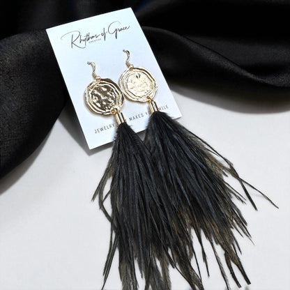 Boho Glam Vibes: Black Feather & Gold Charm Dangle Earrings – Lightweight, Bold & Beautiful!