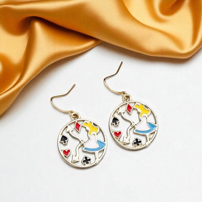 Enchanting Alice in Wonderland Mismatched Dangle Earrings | Whimsical Style & Unique Charm