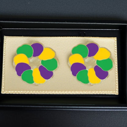 Celebrate in Style: Colorful Mardi Gras Stud Earrings - Fleur de Lis & Kingcake Designs!