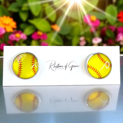 Hit a Style Home Run with Softball Cabochon Stud Earrings! 🥎