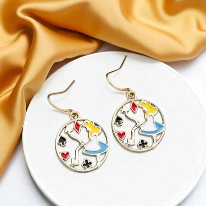 Enchanting Alice in Wonderland Mismatched Dangle Earrings | Whimsical Style & Unique Charm