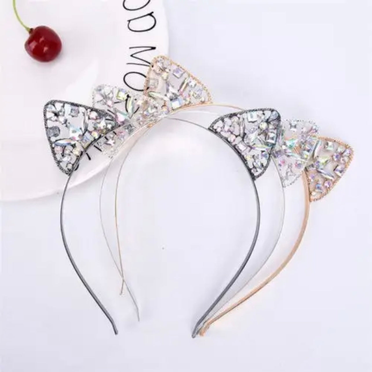 Rhinestone Cat Eats Headband - Rhinestone Headband, Rhinestone Headpiece, Cat Headpiece, Bachelorette Party, Bridal Shower - Rhythms of Grace Creative