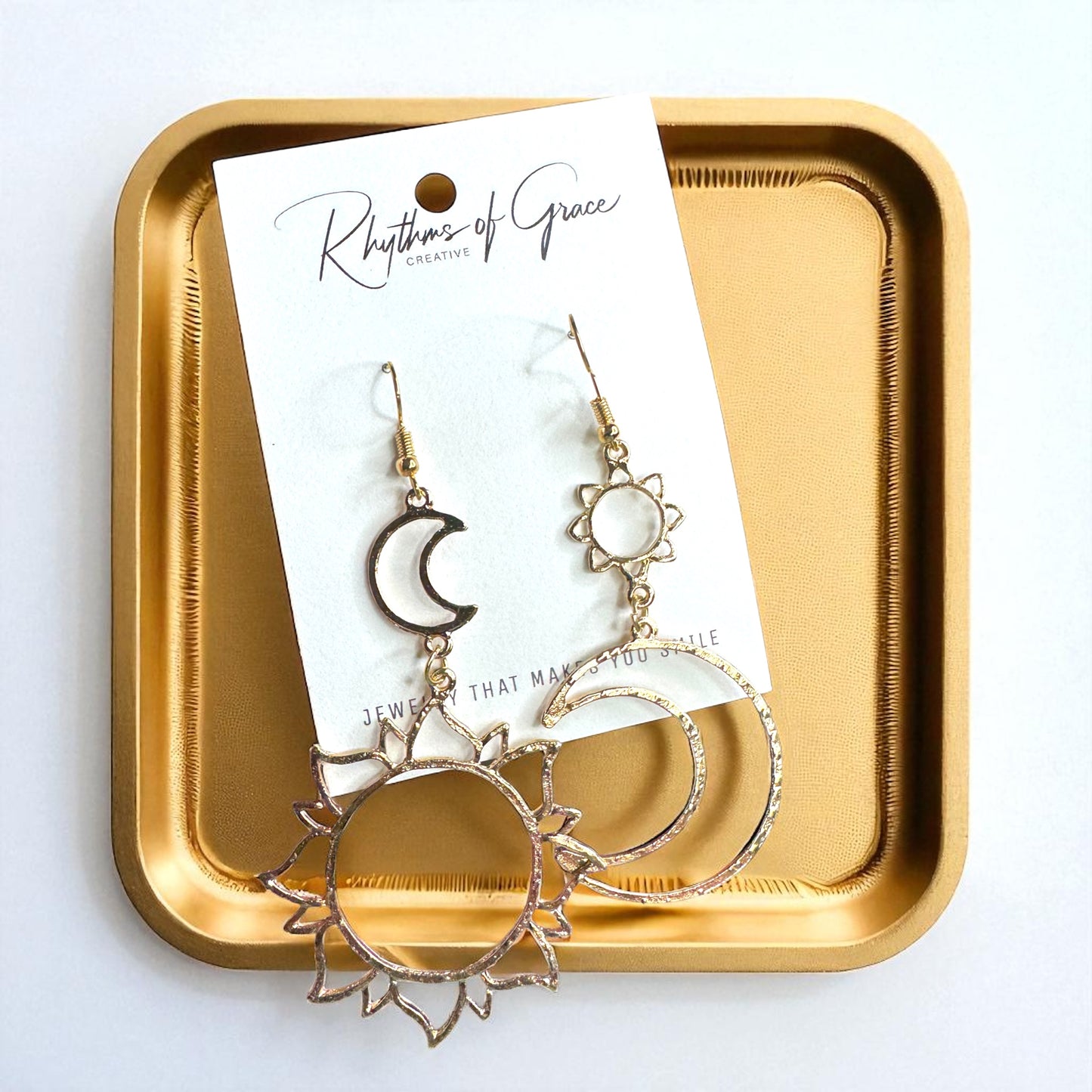 Celestial Magic - Mismatched Sun & Moon Dangle Earrings