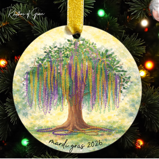 Watercolor Mardi Gras Bead Tree Ornament | Louisiana Carnival Decor