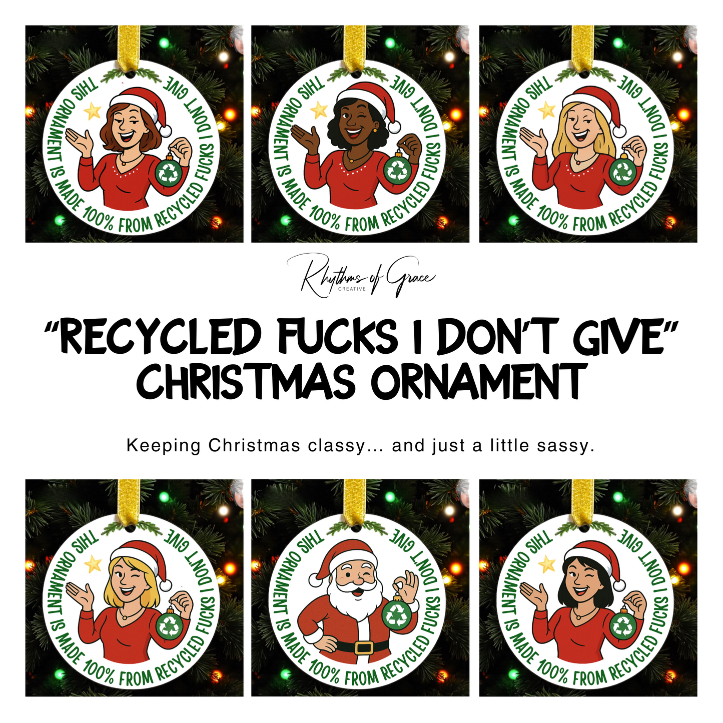 Funny “Recycled Fucks I Don’t Give” Ornament | Adult Humor Xmas Gift