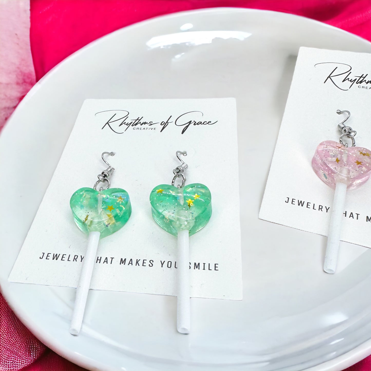 Sweetheart Swirl – Heart Lollipop Earrings in Candy Colors 🍭