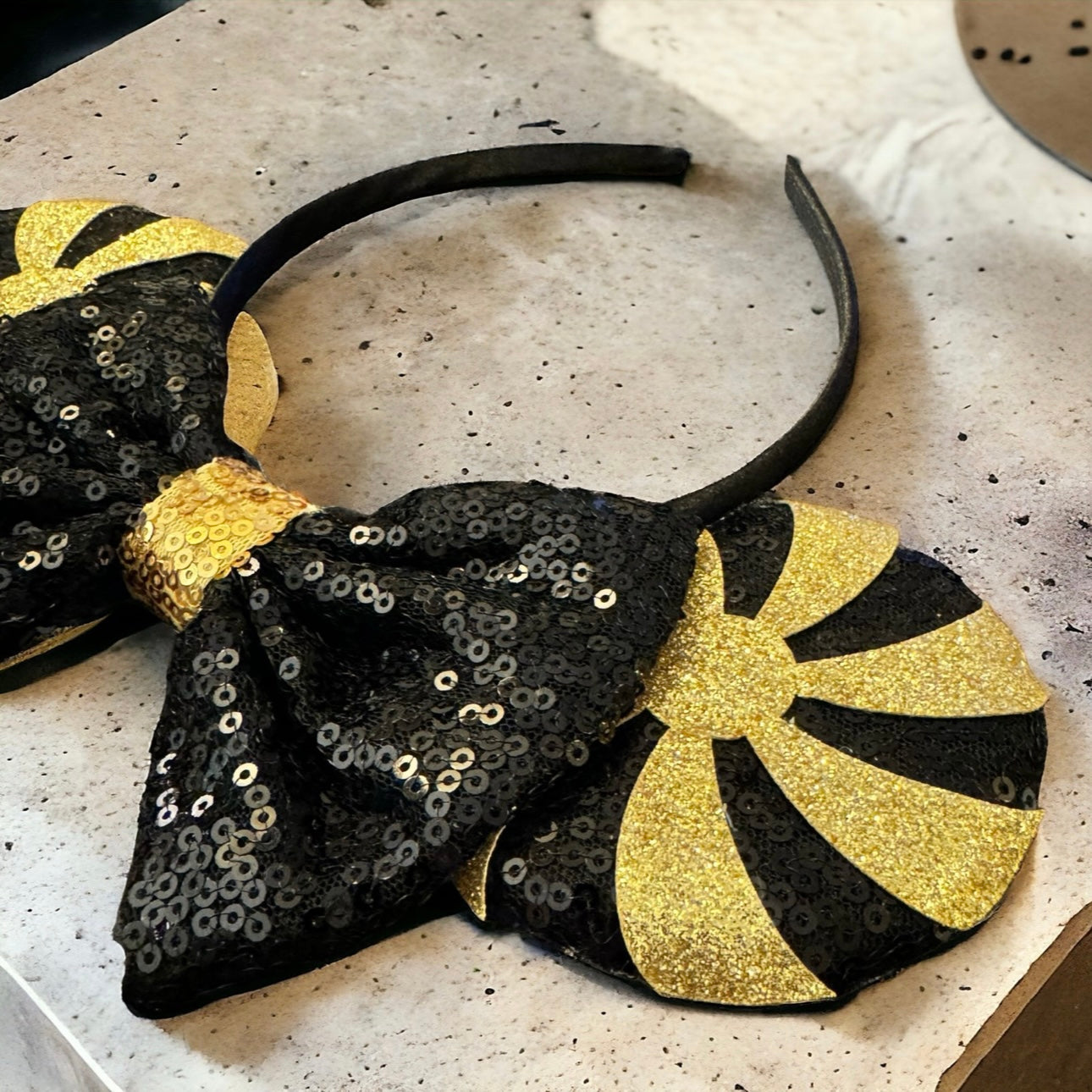 Black and Gold Sequin Mouse Ears - Perfect for New Orleans Saints Fans!